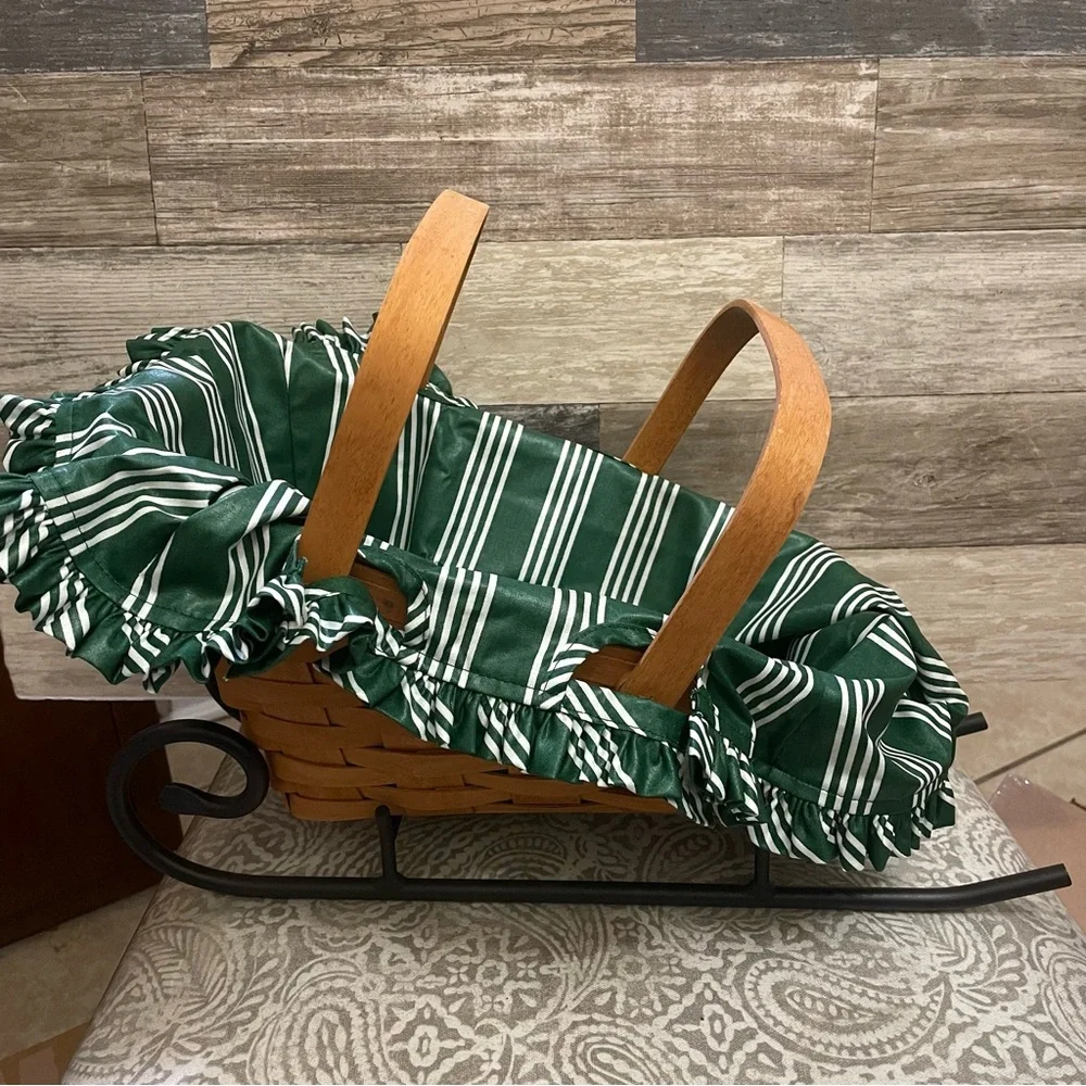 New Vintage LONGABERGER  LARGE Iron SLEIGH BASKET with plastic protector 1994‎